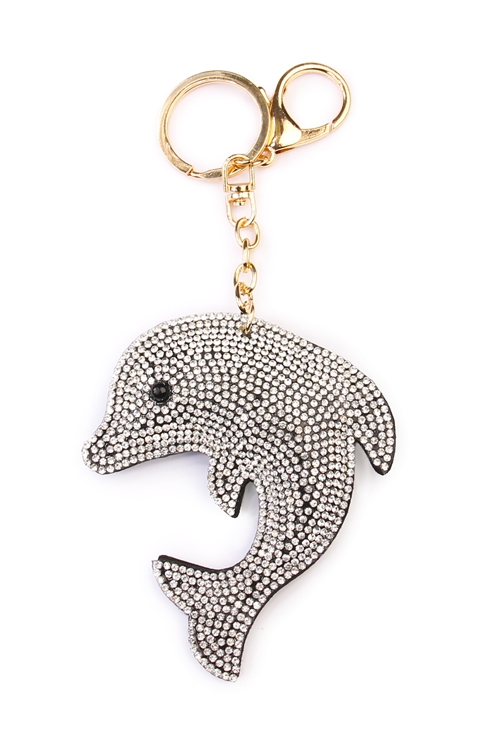 S25-7-4-31142CRG-GOLD DOLPHIN STONE KEYCHAIN/6PCS