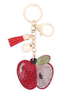 A2-4-2-31189LSI-G - RHINESTONE HALF CUT APPLE KEYCHAIN/1PC