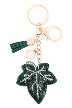 A2-4-2-31274EM-G - RHINESTONE CRYSTAL CHRISTMAS LEAF KEYCHAIN/1PC