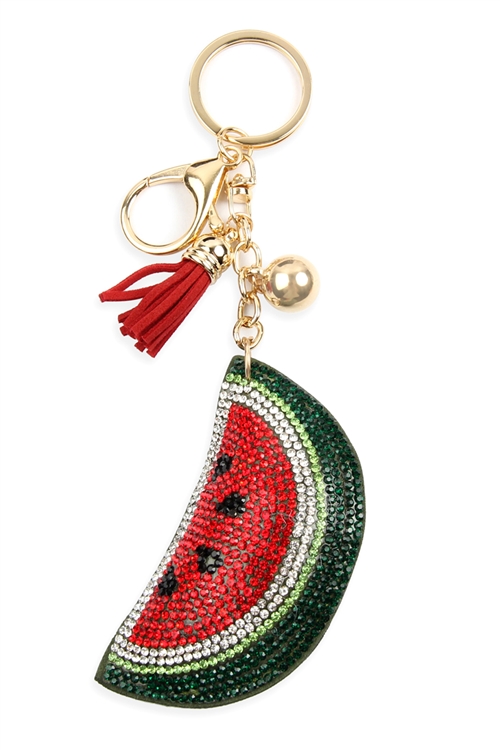 S4-5-2-31373EM-G  - HALF WATERMELON TASSEL RHINESTONE KEYCHAIN /6PCS