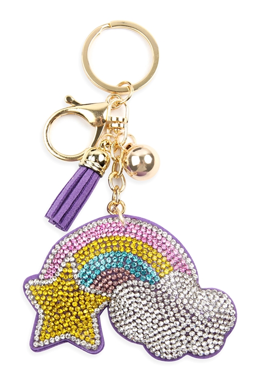 S1-1-3-31426TZ-G - RAINBOW STAR CLOUD TASSEL RHINESTONE KEYCHAIN/6PCS