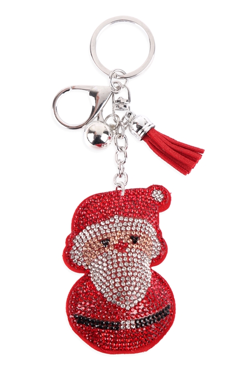 S4-5-3-31432XLSI-R -  CHRISTMAS ROUND SANTA TASSEL KEYCHAIN - RED/6PCS