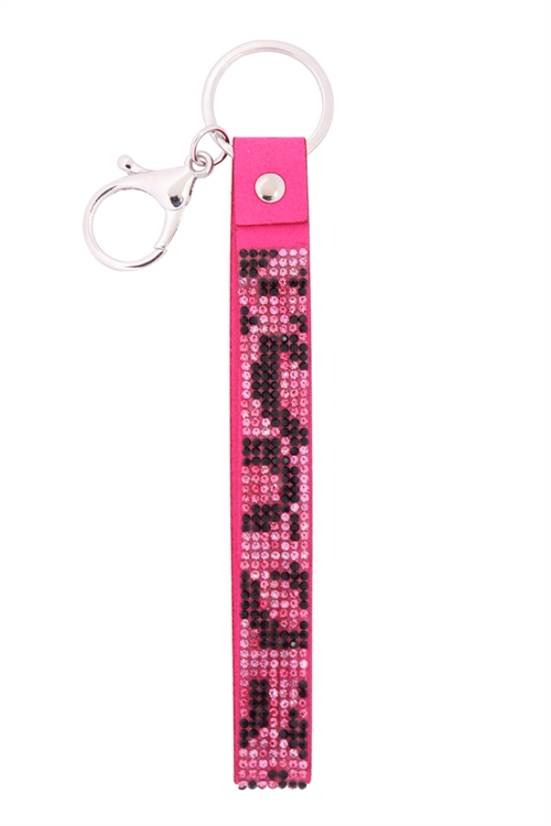 S1-1-3-237-C-31449ROM-R - LEOPARD RHINESTONE WRISTLET KEYCHAIN - FUCHSIA  GOLD/6PCS (NOW $1.75 ONLY!)