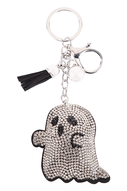 S18-9-1-31470HJT-R - RHINESTONE SCARY SHEET GHOST KEYCHAIN/1PC