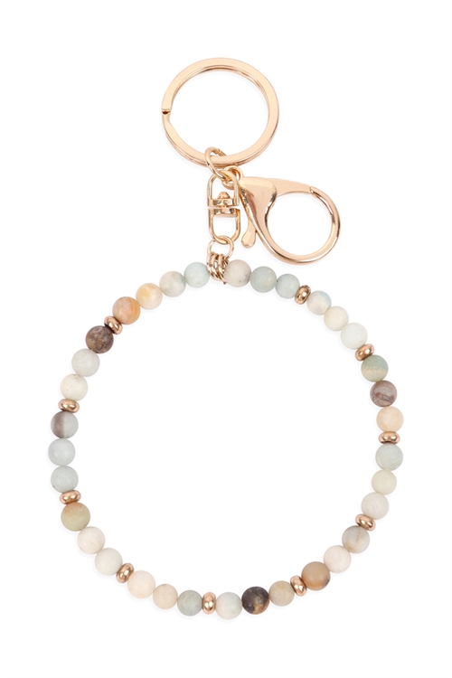 S1-2-5-31534POM-G - 6MM NATURAL BEADS WRISTLET KEYCHAIN - AMAZONITE/6PCS