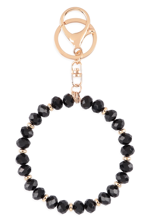 S18-9-1-31584JT-G - GLASS BEADS BANGLE KEYCHAIN - BLACK/1PC