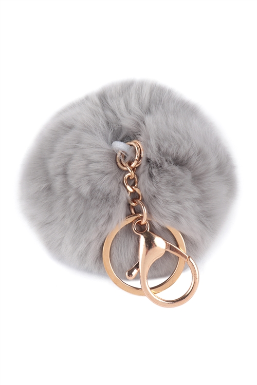 S18-10-3-31592BD-G - FLUFFY FUR BALL RABBIT POMPOM KEYCHAIN - GRAY GOLD/1PC