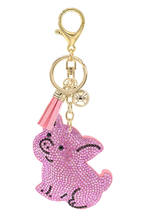 S1-5-4-31656LRO-G -  CUTE CHUBY PINK PIG RHINESTONE TASSEL KEYCHAIN/6PCS