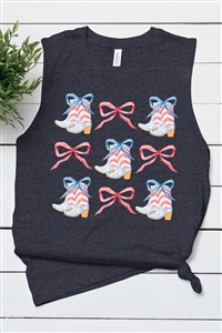 PO-3483-E2273-DGRE - COQUETTE 4TH OF JULY AMERICA PATRIOTIC GRAPHIC MUSCLE TANK TOP- D.GREY H-2-2-2