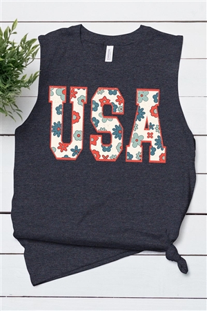 PO-3483-E2274-DGRE - USA 4TH OF JULY AMERICA PATRIOTIC GRAPHIC MUSCLE TANK TOP- D.GREY H-2-2-2
