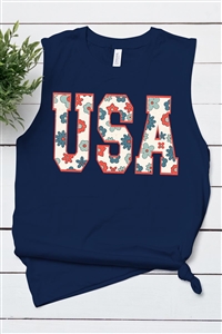 PO-3483-E2274-NAV - USA 4TH OF JULY AMERICA PATRIOTIC GRAPHIC MUSCLE TANK TOP- NAVY-2-2-2