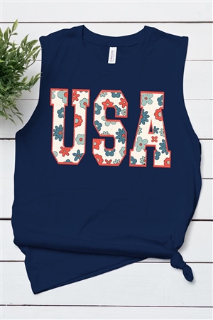 PO-3483-E2274-NAV - USA 4TH OF JULY AMERICA PATRIOTIC GRAPHIC MUSCLE TANK TOP- NAVY-2-2-2