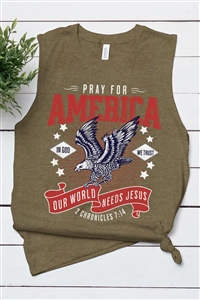 PO-3483-E2275-HOLI - EAGLE PRAY FOR AMERICA CHRISTIAN GRAPHIC MUSCLE TANK TOP- H.OLIVE-2-2-2