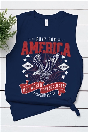 PO-3483-E2275-NAV - EAGLE PRAY FOR AMERICA CHRISTIAN GRAPHIC MUSCLE TANK TOP- NAVY-2-2-2