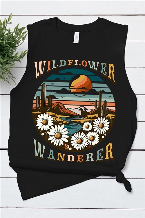 PO-3483-E2278-B - WILDFLOWER WANDERER WESTERN DESERT GRAPHIC GARMENT DYED T SHIRTS- BLACK-2-2-2