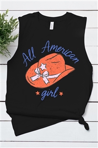 PO-3483-E2280-B - ALL AMERICAN GIRL FOURTH OF JULY GRAPHIC GARMENT DYED T SHIRTS- BLACK-2-2-2