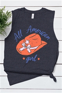 PO-3483-E2280-DGRE - ALL AMERICAN GIRL FOURTH OF JULY GRAPHIC GARMENT DYED T SHIRTS- D.GREY H-2-2-2