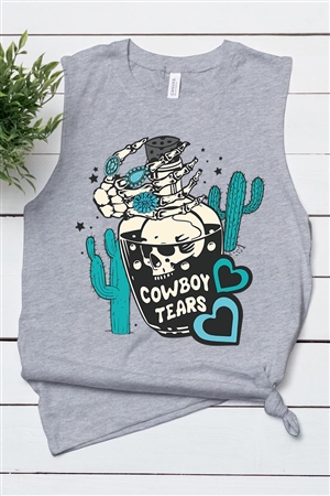 PO-3483-E2313-ATH - COWBOY TEARS SKULL WESTERN GRAPHIC MUSCLE TANK TOP- ATHLETIC H-2-2-2