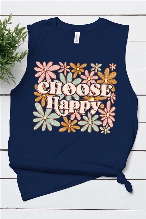 PO-3483-E2326-NAV - CHOOSE HAPPY FLORAL GRAPHIC MUSCLE TANK TOP- NAVY-2-2-2