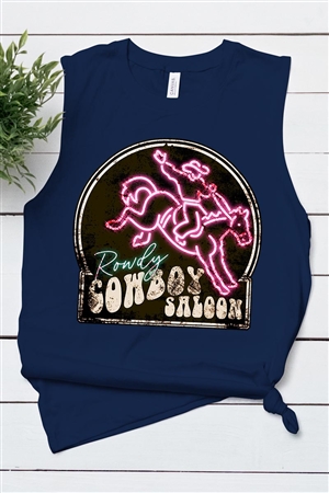 PO-3483-E2327-NAV - COWBOY SALOON NEON SIGN GRAPHIC MUSCLE TANK TOP- NAVY-2-2-2