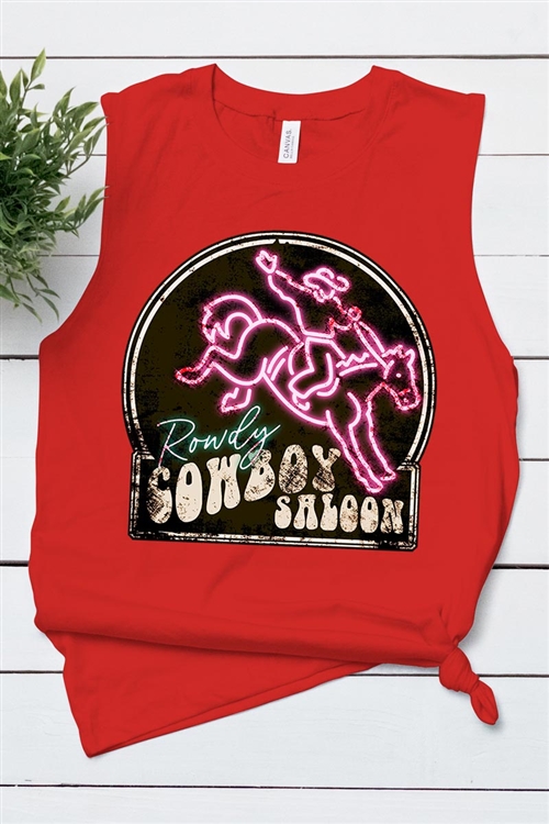 PO-3483-E2327-RE - COWBOY SALOON NEON SIGN GRAPHIC MUSCLE TANK TOP- RED-2-2-2