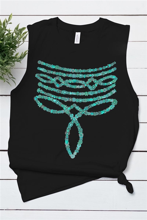 PO-3483-E2343-B - TURQUOISE STONE BOOT STITCH GRAPHIC MUSCLE TANK TOP- BLACK-2-2-2