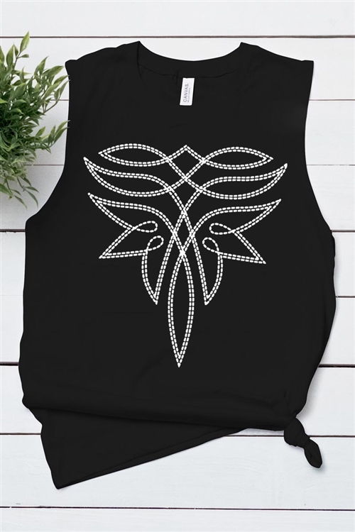 PO-3483-E2345-B - WESTERN BOOT STITCH GRAPHIC MUSCLE TANK TOP- BLACK-2-2-2