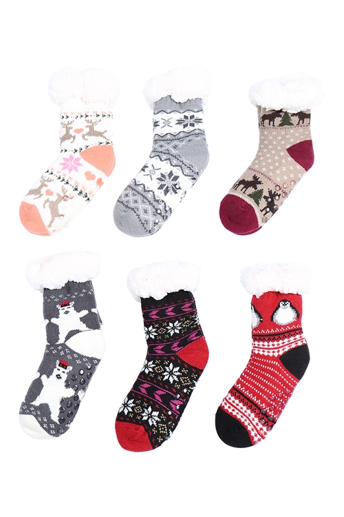 S25-1-1-40302WINTER-6-8 - MOPAS COZY DUO LAYER CREW SOCKS CHRISTMAS ASSORTED SET/6PCS  (NOW $3.25 ONLY!)
