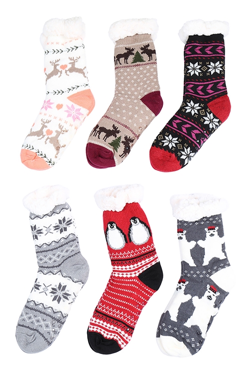 S25-1-1-40302WINTER-9-11 - MOPAS COZY DUO LAYER CREW SOCKS CHRISTMAS/6PCS