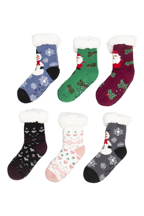 S15-10-1-40302WINTER2-6-8 - MOPAS COZY THERMAL NON-SKID CHRISTMAS ASSORTED SOCKS/6PCS  (NOW $3.25 ONLY!)