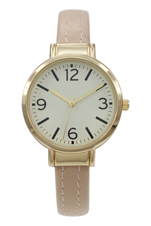 S22-1-5-47573NUDE-VEGAN-GOLDCASE - NUDE VEGAN LEATHER WATCH W/ GOLD CASE & GOLD DIAL/3PCS