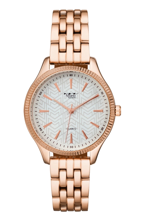 S22-1-4-48053ROSEGOLD - MILANO EXPRESSIONS ROSE GOLD METAL BAND WATCH W/ WHITE DIAL/3PCS