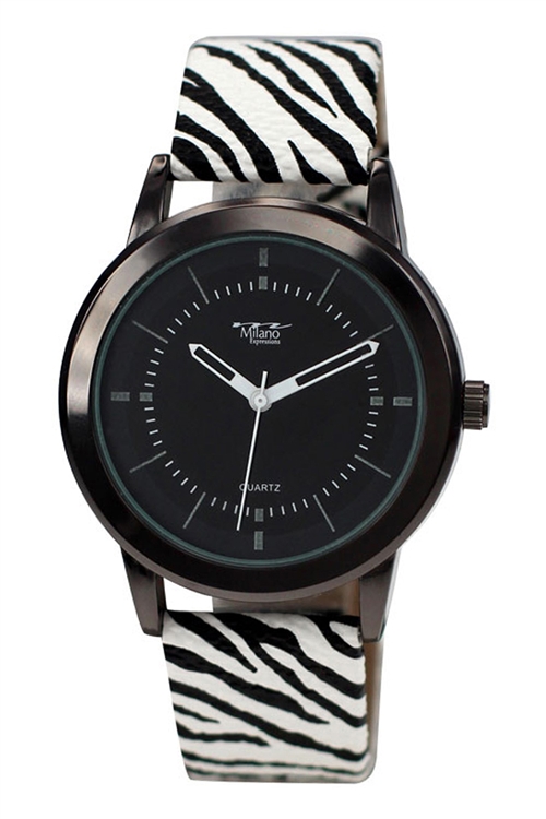 S22-1-4-48291BLACKWHITE - M MILANO EXPRESSIONS BLACK AND WHITE ZEBRA PRINT WATCH/3PCS