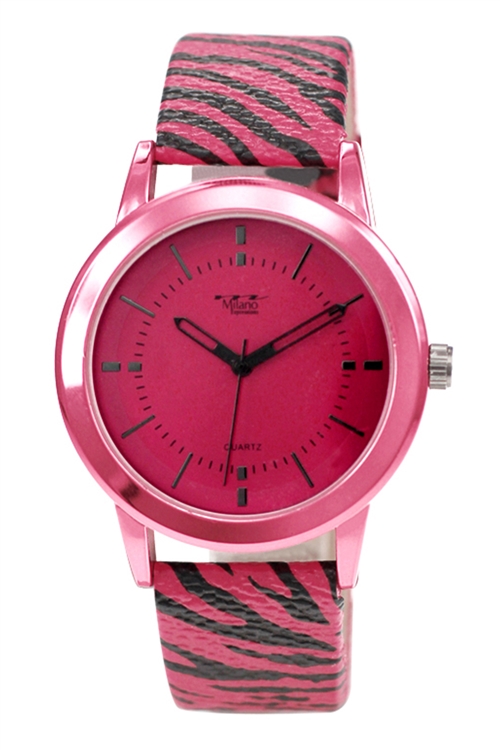 S22-1-4-48294PNK-BK-ZEB - MILANO EXPRESSIONS PINK & BLACK ZEBRA PRINT WATCH/3PCS