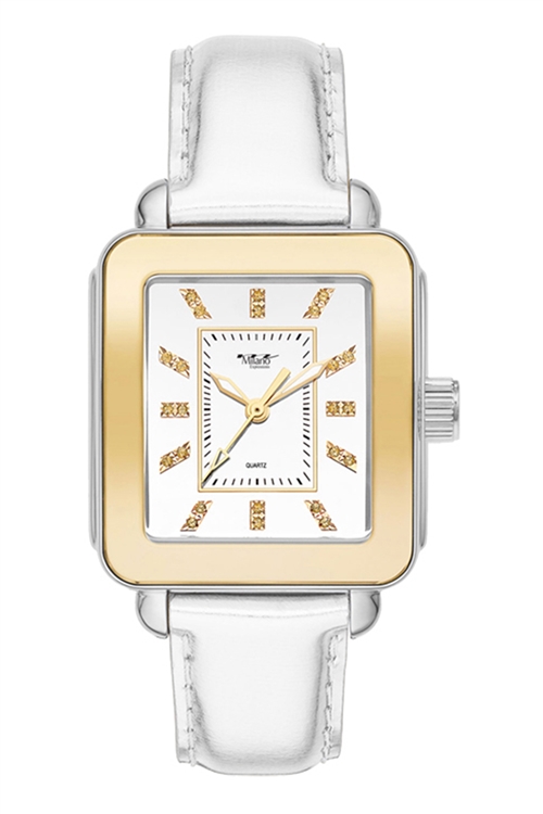 S22-1-6-48364WHTVEGAN-WHTGDCASE - MILANO  EXPRESSIONS WHITE VEGAN LEATHER BAND WATCH W/ GOLDCASE & GOLD DIAL/3PCS