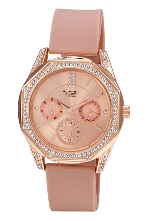 S22-1-4-49421ROSEGOLD - MILANO EXPRESSIONS ROSE GOLD SILICON BAND WATCH W/ ROSEGOLD CASE & ROSEGOLD DIAL/3PCS