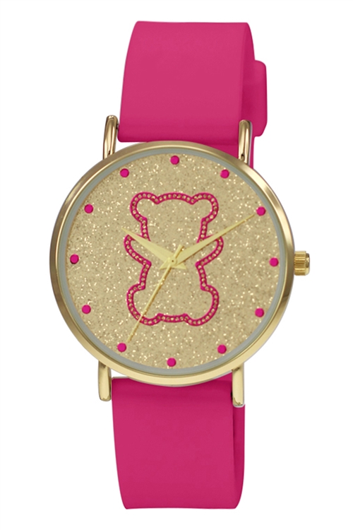 S22-1-5-49776PNK-BAND-GOLDCASE - MILANO EXPRESSIONS PINK SILICON BAND WATCH W/ GOLD CASE & GOLD DIAL/3PCS