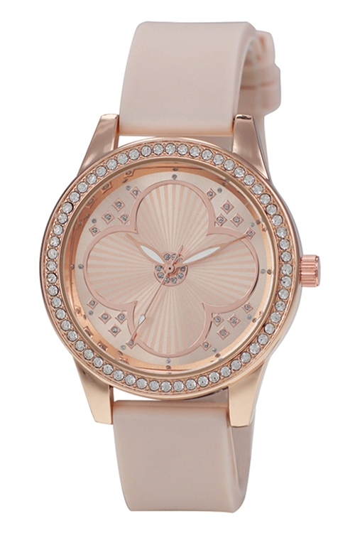 S22-1-5-49822ND-SILICON-RGOLDCASE - MILANO EXPRESSIONS NUDE SILICON BAND WATCH W/ ROSEGOLD CASE & ROSEGOLD DIAL/3PCS