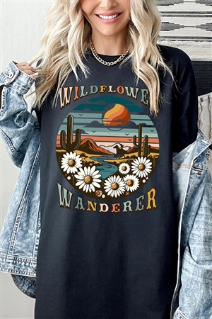 PO-5000-E2278-B - WILDFLOWER WANDERER WESTERN DESERT GRAPHIC GARMENT DYED T SHIRTS- BLACK-2-2-2-2