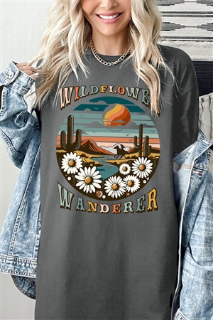 PO-5000-E2278-CHA - WILDFLOWER WANDERER WESTERN DESERT GRAPHIC GARMENT DYED T SHIRTS- CHARCOAL-2-2-2-2