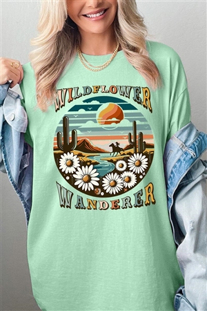 PO-5000-E2278-MIN - WILDFLOWER WANDERER WESTERN DESERT GRAPHIC GARMENT DYED T SHIRTS- MINT-2-2-2-2