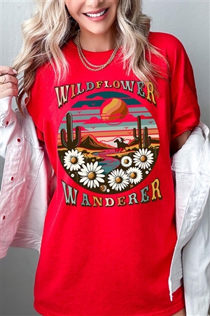 PO-5000-E2278-RE - WILDFLOWER WANDERER WESTERN DESERT GRAPHIC GARMENT DYED T SHIRTS- RED-2-2-2-2