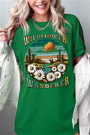 PO-5000-E2278-TUR - WILDFLOWER WANDERER WESTERN DESERT GRAPHIC GARMENT DYED T SHIRTS- TURF GREEN-2-2-2-2