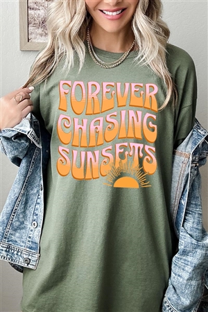 PO-5000-E2309-MIL - FOREVER CHASING SUNSETS GRAPHIC HEAVYWEIGHT T SHIRTS- MILITARY GREEN-2-2-2-2