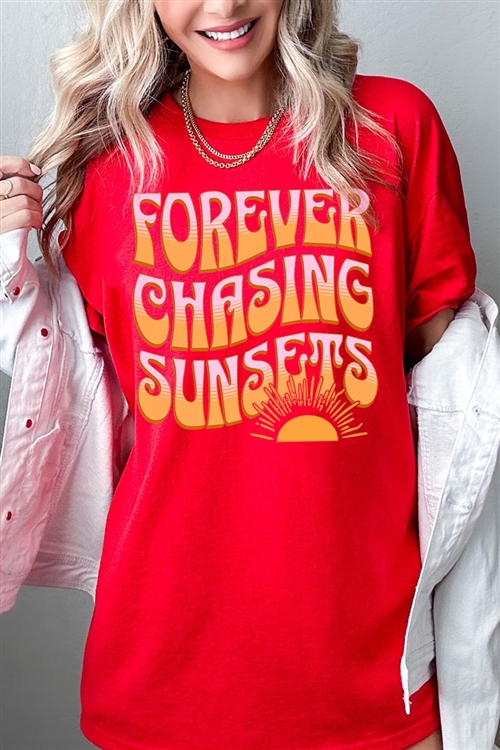 PO-5000-E2309-RE - FOREVER CHASING SUNSETS GRAPHIC HEAVYWEIGHT T SHIRTS- RED-2-2-2-2