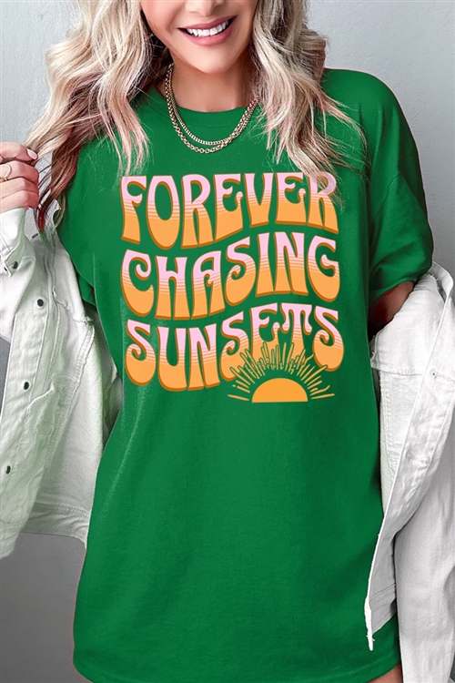 PO-5000-E2309-TUR - FOREVER CHASING SUNSETS GRAPHIC HEAVYWEIGHT T SHIRTS- TURF GREEN-2-2-2-2