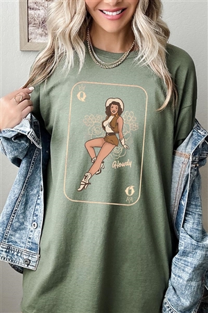 PO-5000-E2315-MIL - HOWDY COWGIRL QUEEN GRAPHIC HEAVYWEIGHT T SHIRTS- MILITARY GREEN-2-2-2-2