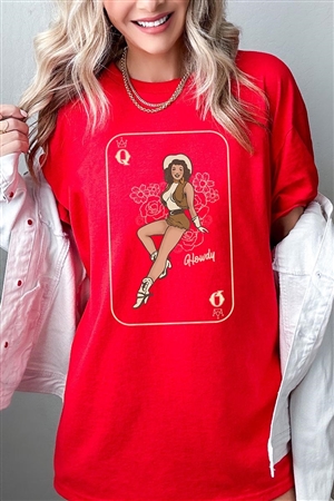 PO-5000-E2315-RE - HOWDY COWGIRL QUEEN GRAPHIC HEAVYWEIGHT T SHIRTS- RED-2-2-2-2