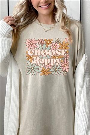 PO-5000-E2326-SAN - CHOOSE HAPPY FLORAL GRAPHIC HEAVYWEIGHT T SHIRTS- SAND-2-2-2-2