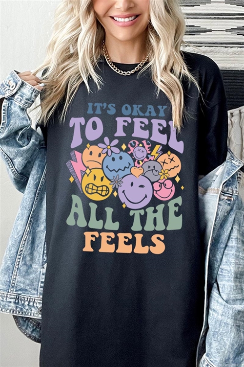 PO-5000-E2329-B - ITS OKAY TO FEEL ALL THE FEELS FACE GRAPHIC HEAVYWEIGHT T SHIRTS- BLACK-2-2-2-2